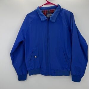 Vintage Lands end direct merchants Harrington jacket size M Royal Blue plaid 80s